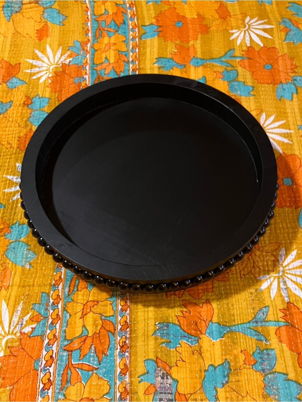 Black Beaded Round Wooden Spinning Tray